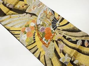 扇に花々・鴛鴦・御所車模様織出し袋帯